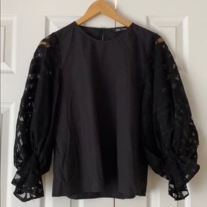Zara Black Balloon Long Sleeve Blouse